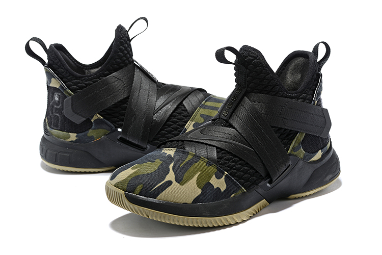 Men Nike LeBron Soldoer XII Camo Black Shoes - Click Image to Close
